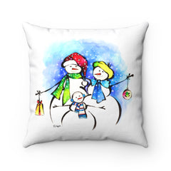 Spun Polyester Square Pillow Case - Snowman family