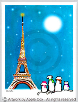 Dogs and cat look at Eifel Tower