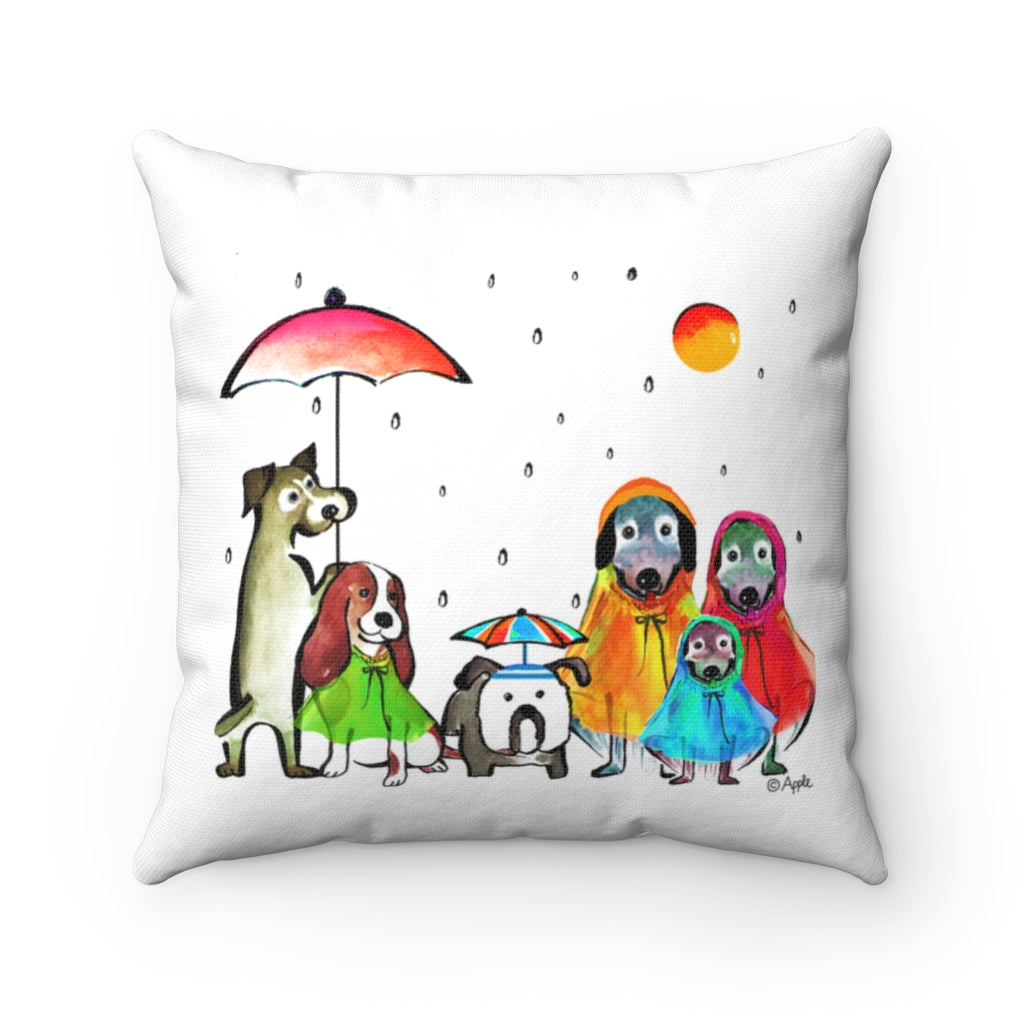 Spun Polyester Square Pillow Case - Dog with raincoat