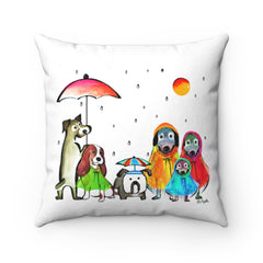 Spun Polyester Square Pillow Case - Dog with raincoat