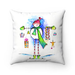 Spun Polyester Square Pillow Case - Longlegsnowman