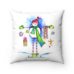 Spun Polyester Square Pillow Case - Longlegsnowman