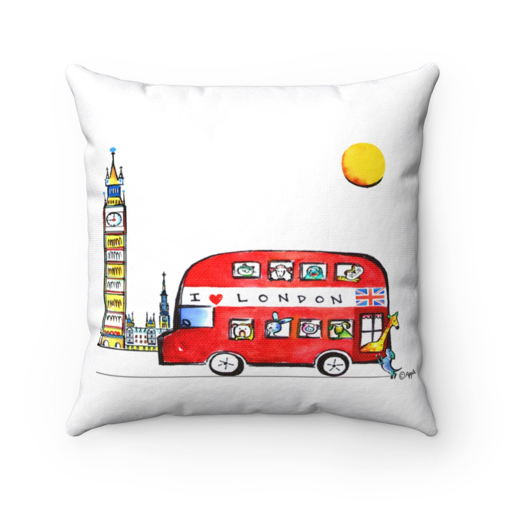 Spun Polyester Square Pillow Case - London Bus